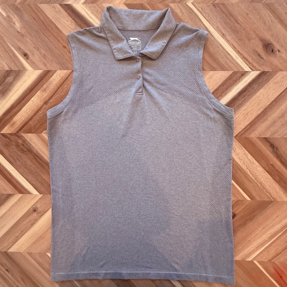 Slazenger Golf‎ Womens Sleeveless Polo Shirt Gray Mesh Knit Active Top Large